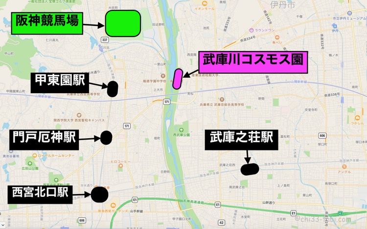 武庫川コスモス園の簡単な地図。