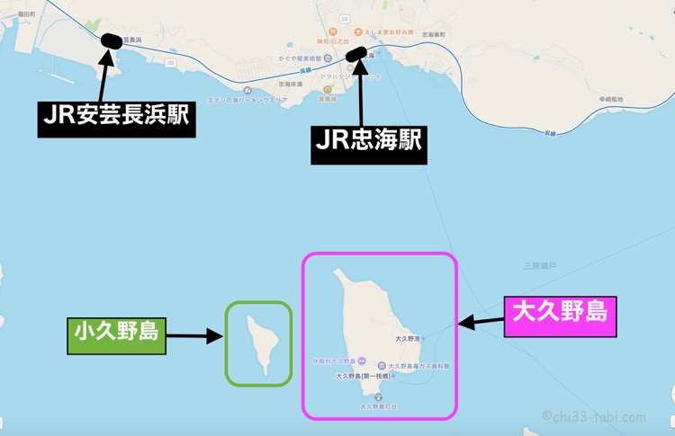 大久野島の場所の地図。