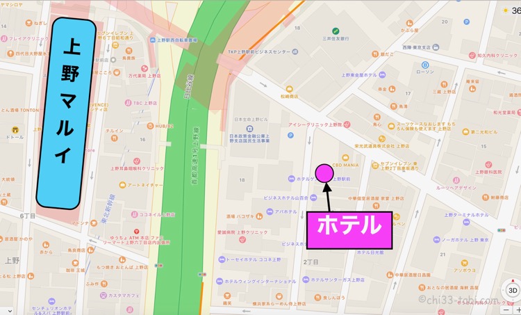 東京・上野のホテル、ホテル アイマ(hotel aima)の地図